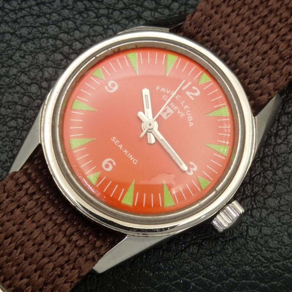 Vintage 1977 Favre Leuba Manual Mens Silver Watch W/Leather Strap - Picture 5 of 7
